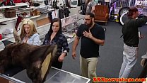Busty babes fuck in threeway with pawnbroker
