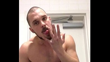Hot guy jerking off and eating his own cum