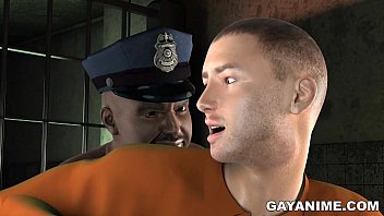 Prisionero de dibujos animados en 3D es follado por el culo por un policía negro gordito