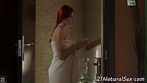 Euro redhead masturbating under the shower