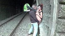 Italian slut fucked at the station swallows cum