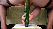 Huge cucumber fucks my ass deep
