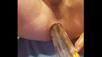 fucking my Ass with a large glass tube makes my cock drip precum