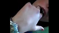 Masturbating filming with cell phone and sucking little fingers