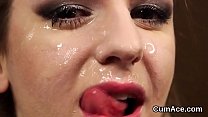 Spicy idol gets cumshot on her face swallowing all the semen