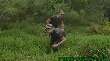 Pissed soldier sitting on the dick