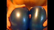 Cumshot between two balloons