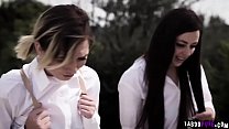 Teen bestfriends Eliza Jane and Whitney Wright skipped classes and went to an abandoned house.A paranoid guy saw them and fucked them both.