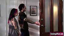 Ink stepmom throats her stepsons cock