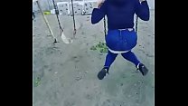 Girl with huge ass swings on swing