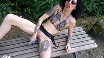Lucy Ravenblood smoking and diloing her pussy in a public park