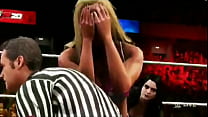 La faccia di Ref scopa Charlotte Flair in un caldo WWE 2K20 a 3 vie