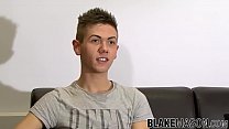 Young UK twink Lloyd Adams masturbates after an interview