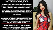 Анальный трах с глубоким дилдо и выпуклым животом в тематическом платье с человеком-пауком Hotkinkyjo