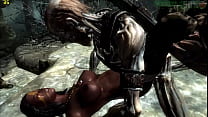 Weibliche Skyrim-Kriegerin im Dungeon angegriffen
