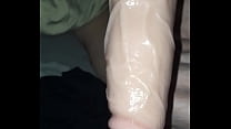 Pulling fat dildo out of wife’s pussy