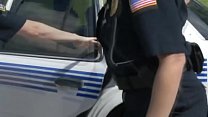 Rough interracial sex for two slutty MILFs cops in doggystyle.