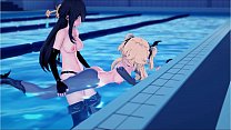 Genshin Impact - Beidou scopa Fischl in piscina con uno strapon.