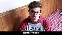 Latin nerd gets big dick jerked off by oily hand