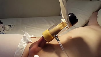 Adorable Teen Femboy is Gently Milked by Milking Machine and Cums Deep Inside Venus Milking Receiver While Wearing Sexy White Thighhigh Stockings