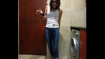 Pisswhore peeing in her jeans | smoking | stripping
