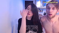Petite asian teen chilling with white guy on webcam