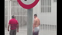 Chubby walking without underwear on the street