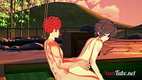 Fate Yaoi - Shirou y Sieg teniendo sexo en un Onsen. Mamada y bareback anal con creampie y corre en su boca 2/2