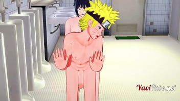 Naruto Yaoi - Naruto et Sasuke ont des relations sexuelles dans les toilettes de l'école et jouissent dans la bouche et le cul. Creampie Anal à cru 2/2