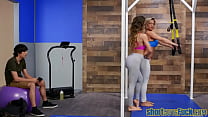 Booty MILF sucks and rides lil guy after fitness