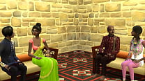 Mamá y papá indios enseñan a hermano y hermana cómo hacer un masaje real