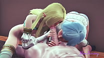 Yaoi Femboy Yuki & Blue - Threesome blowjob with cum in his mouth and anal with creampie in his ass - Sissy femboy manga anime Japanese Gay Video