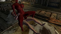 Sigrid lets a Red Dremora Futanari ride her cock