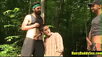 Lean Hairy Stud threesome outdoors- HairyDaddySex.com