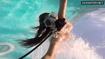 Amelie Bruna tasty brunette with big tits in the pool