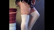 Thong in miniskirt