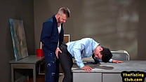 Office jock enjoys rimming and blowjob while getting fisted