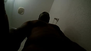 Anal play in the shower combined with solo masturbation with big black cock.