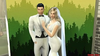 Linda mulher recém-casada em vestido de noiva fodida em sessão de fotos ao lado de seu marido corno Esposa Netorare se transforma em uma prostituta