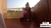 Amateur redhead Thai teen Cherry fucked by a big dick at the balcony