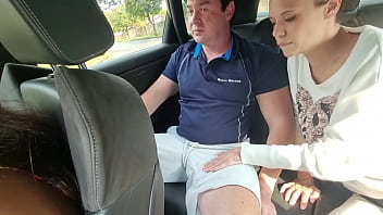 Girl gives guy a SLOPPY BLOWJOB in the back seat of moving car