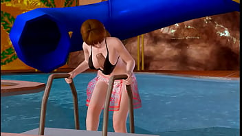 Kasumi doa cosplay en sexe avec un homme dans la piscine en vidéo hentai 3d érotique