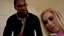 Blonde teenager Nesty crams her wet pussy with a big fat black cock GP947