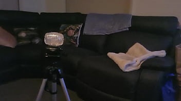 Fleshlight session watching porn in the lounge room