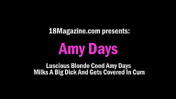 Сочная блондинка-студентка Amy Days доит большой член и покрывается спермой