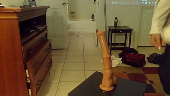 Trying out 15 inch cock dildo
