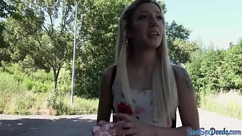 Deepthroating POV tattoo teen gets outdoor fuck for money