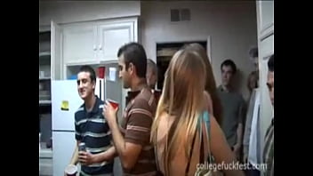 Coed whore fucking as others watch at frat party