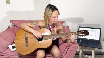 My first guitar lesson at the teacher's cock
