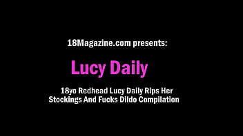 18yo Redhead Lucy Daily Rips Her Stockings And Fucks Dildo Compilation